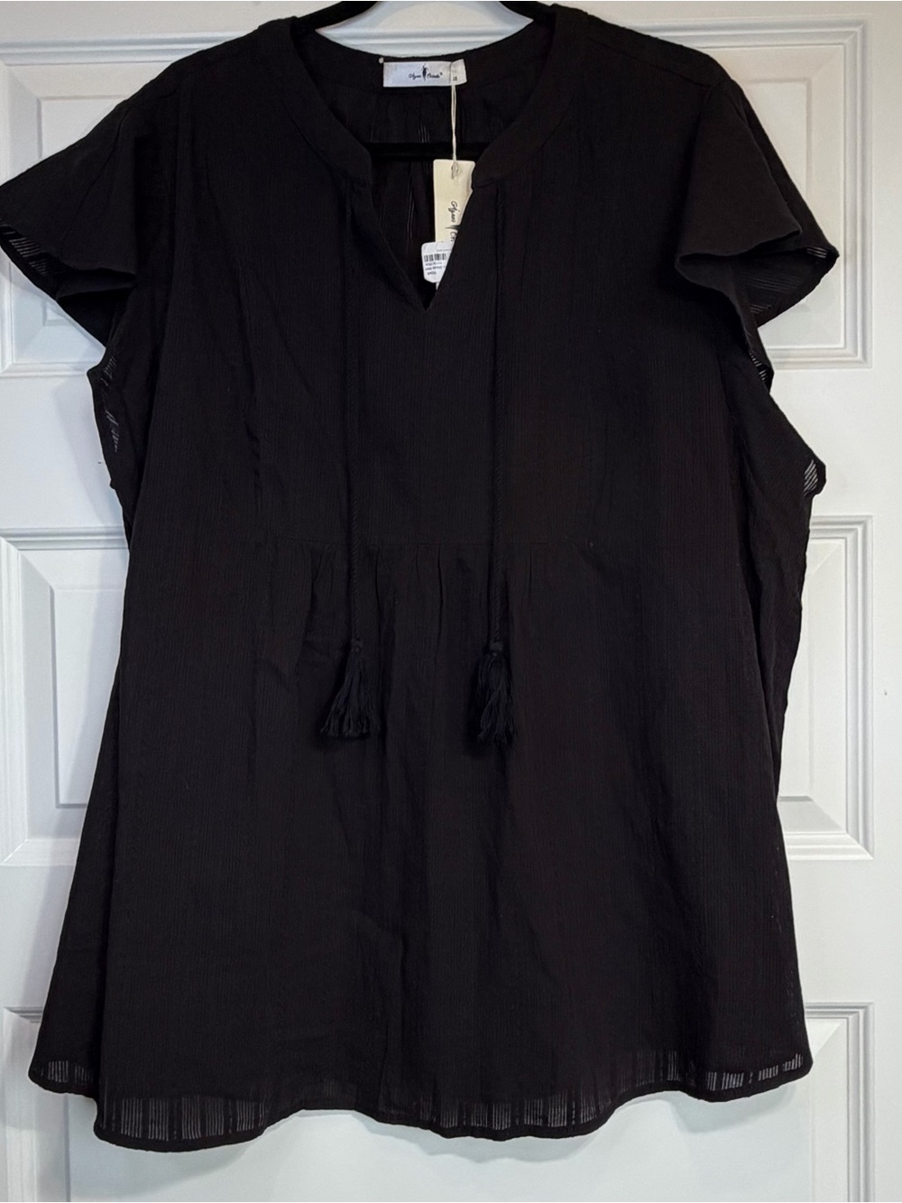 Agnes Orinda Women’s 3X Black Boho Tunic Dress Lace Up Grommet Sleeves NWT 1138